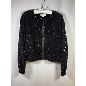 Gemma and Jane Women’s Black Sequined Zip Front Festive Jacket- Size Small